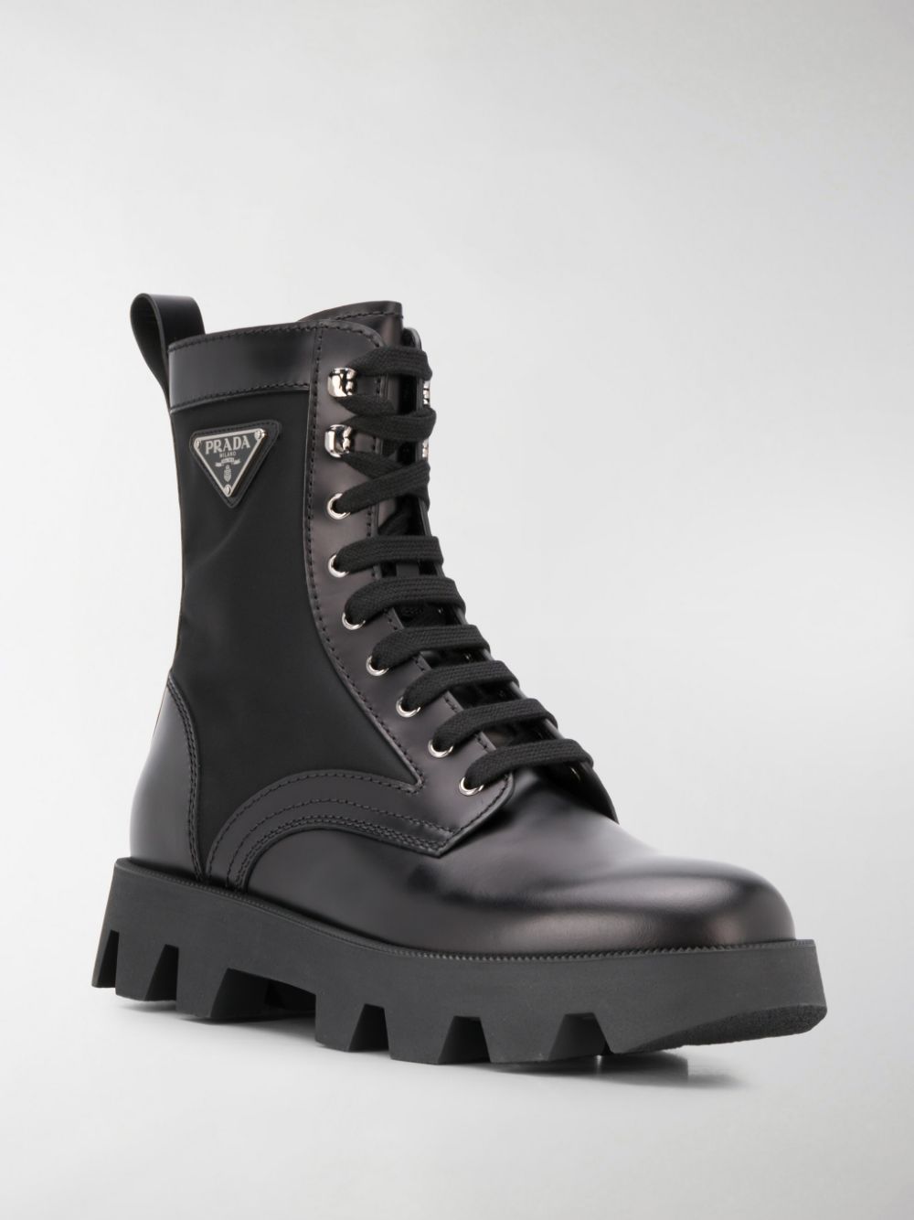 PRADA NYLON- INSET LEATHER COMBAT BOOTS