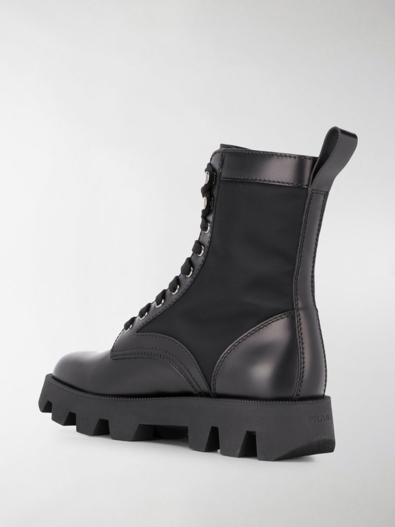PRADA NYLON- INSET LEATHER COMBAT BOOTS