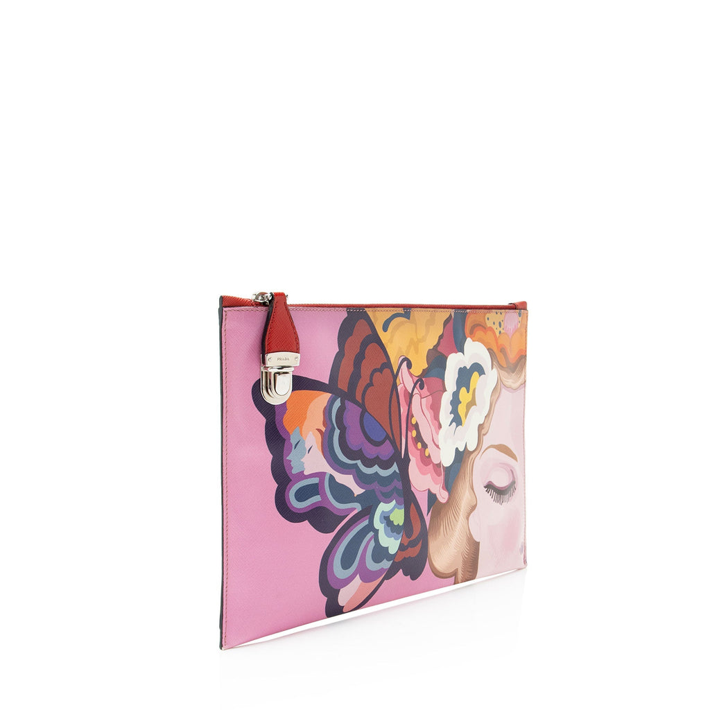 Prada Saffiano Rosso dis Butterfly Clutch