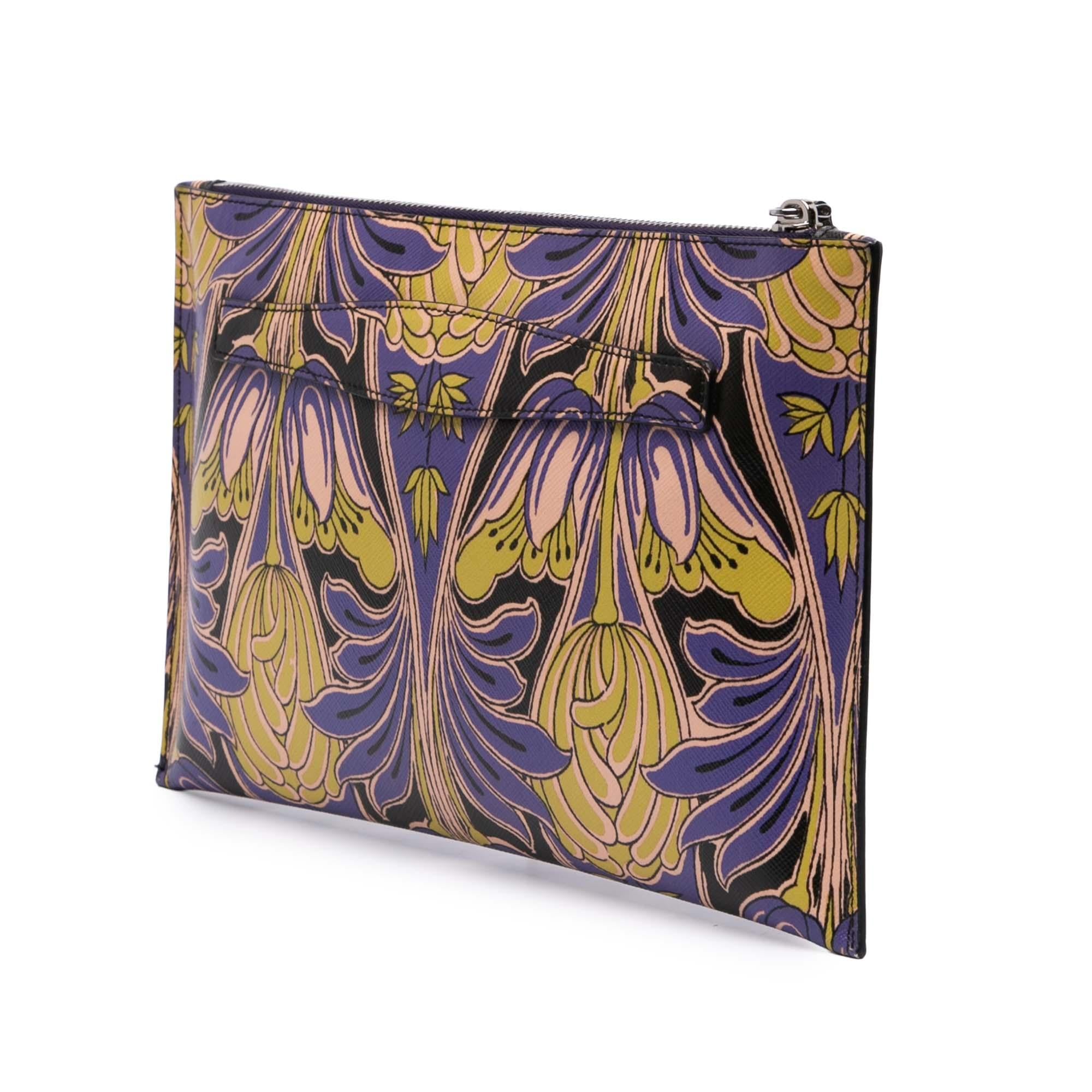 Prada Saffiano Stampa Floral Clutch