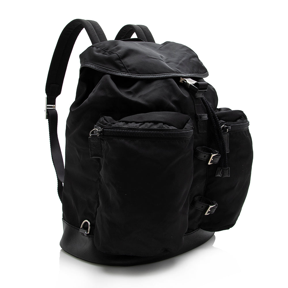 Prada Tessuto Double Pocket Drawstring Backpack (SHF-17072)