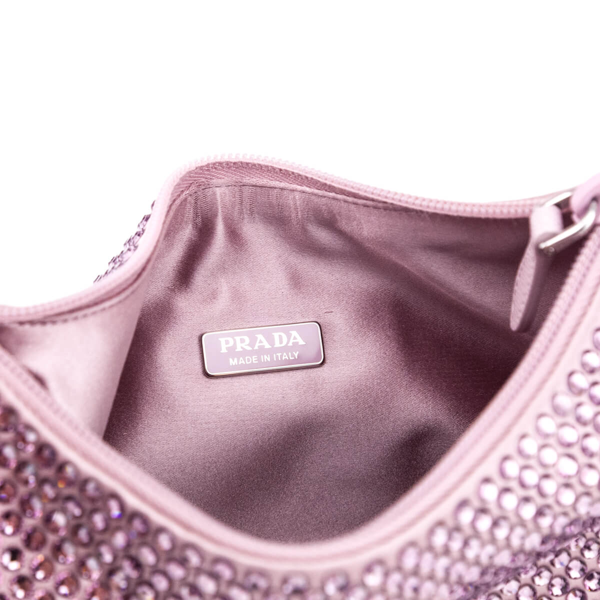 Prada Alabaster Pink Satin Crystal Mini Re-Edition 2000
