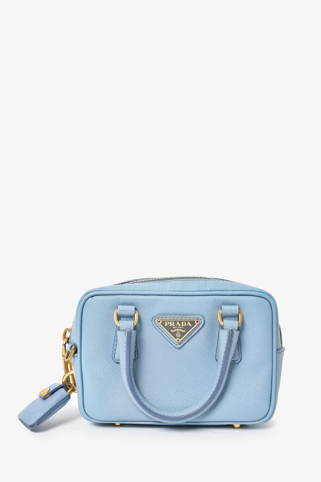 Prada Baby Blue Saffiano Leather Micro Bag with Strap