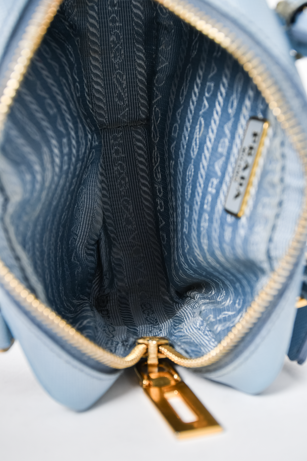 Prada Baby Blue Saffiano Leather Micro Bag with Strap