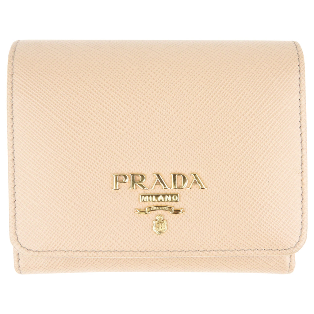 Prada Beige Saffiano Leather Trifold Wallet