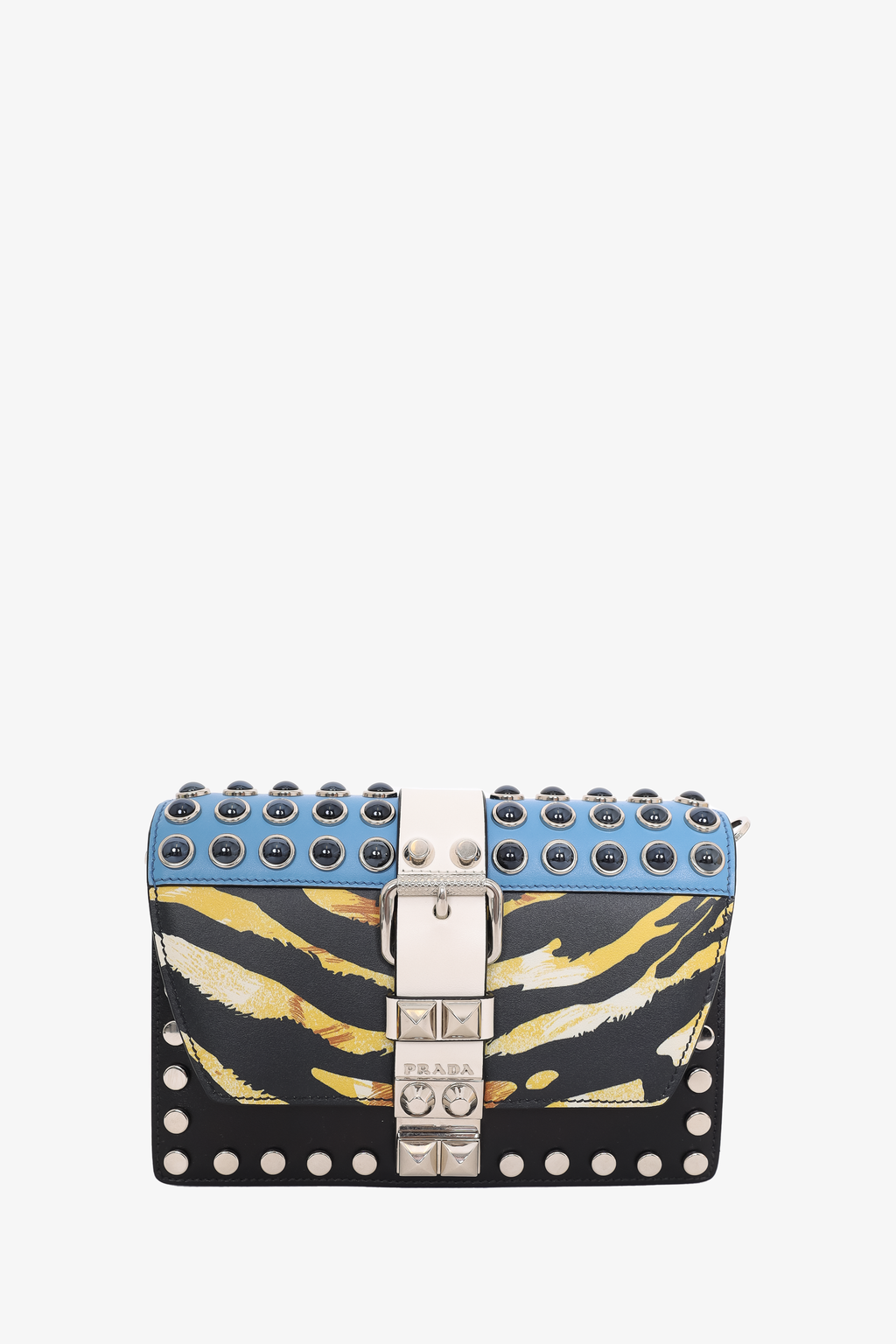 Prada Black City Calf Elektra Studded Shoulder Bag