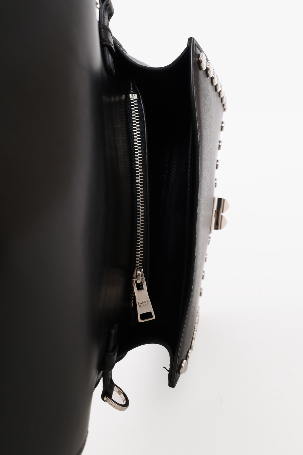 Prada Black City Calf Elektra Studded Shoulder Bag