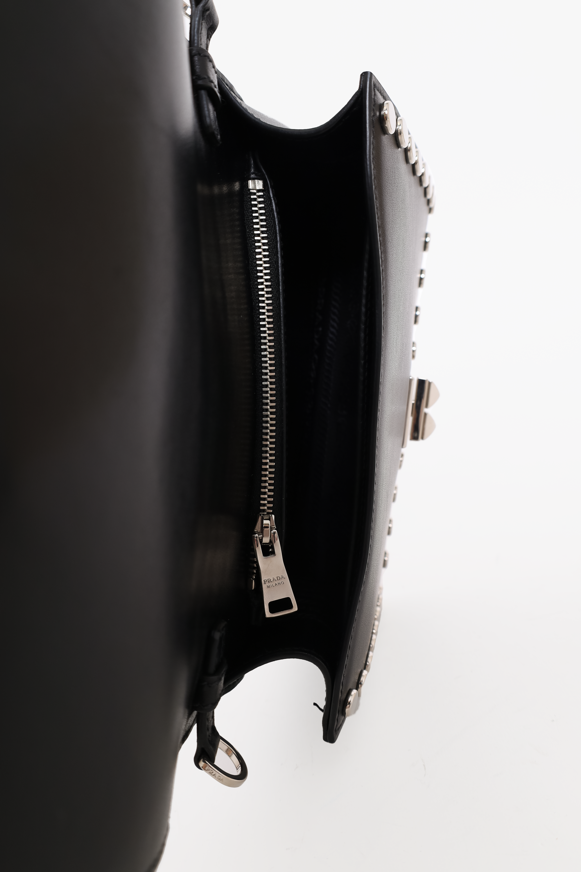 Prada Black City Calf Elektra Studded Shoulder Bag