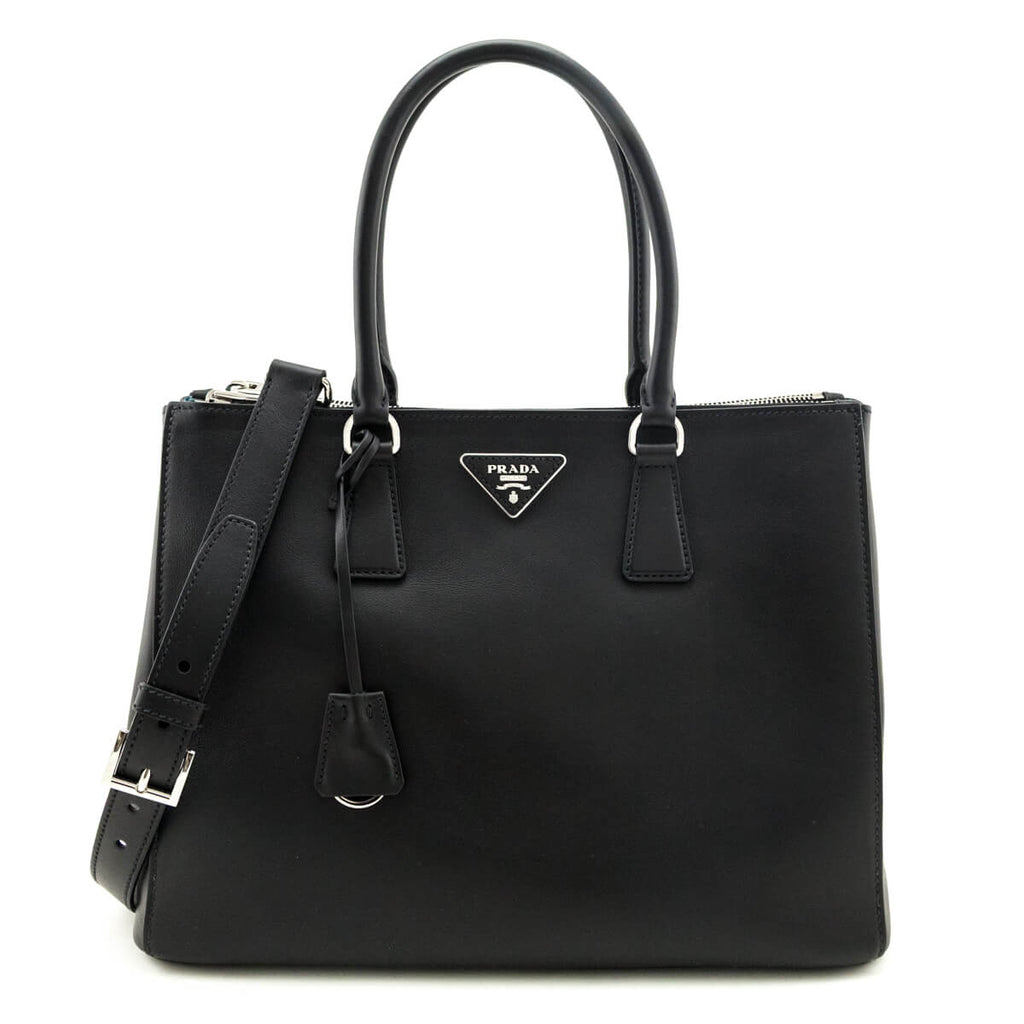 Prada Black City Calf Medium Galleria Double Zip Tote