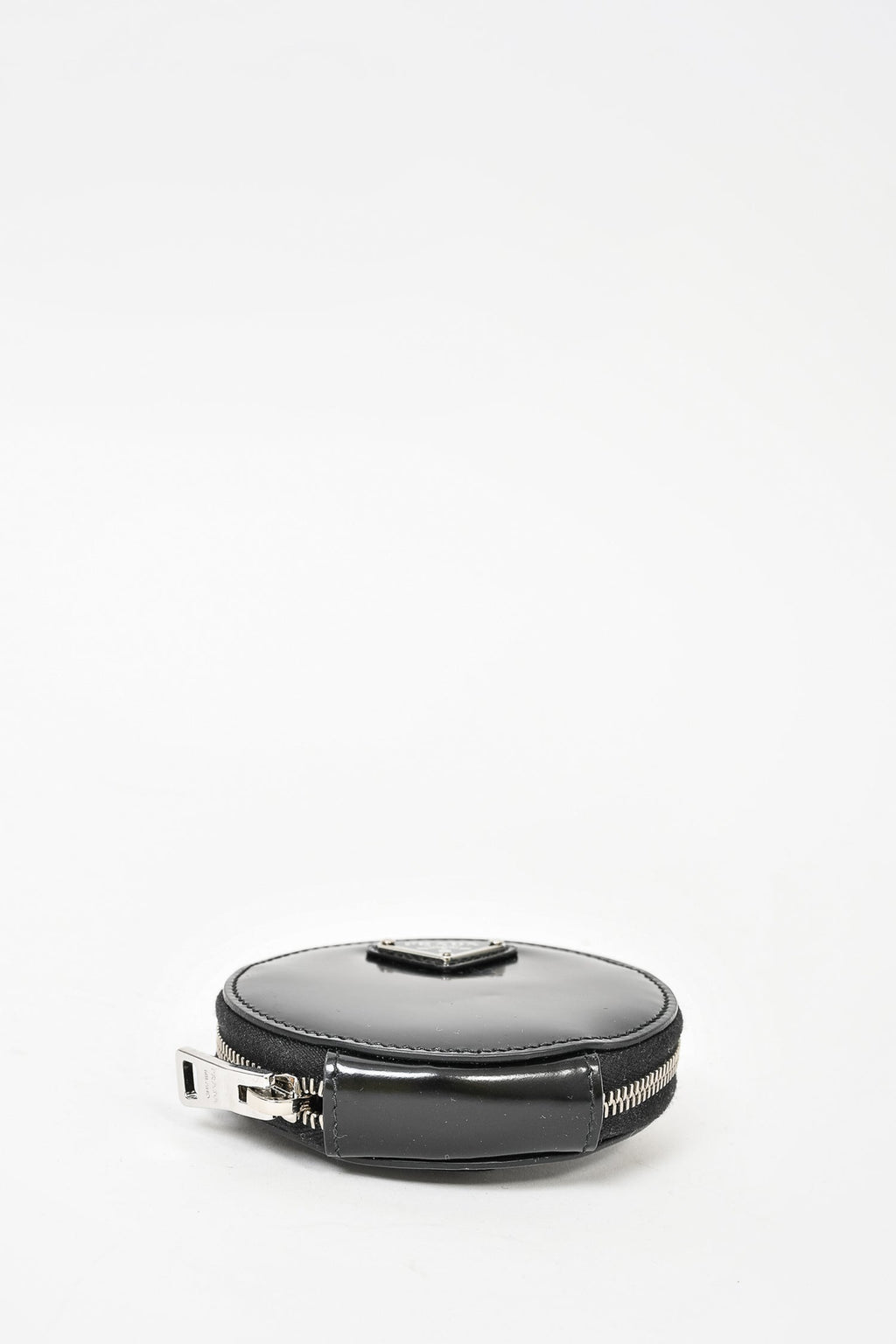 Prada Black Leather Round Keychain