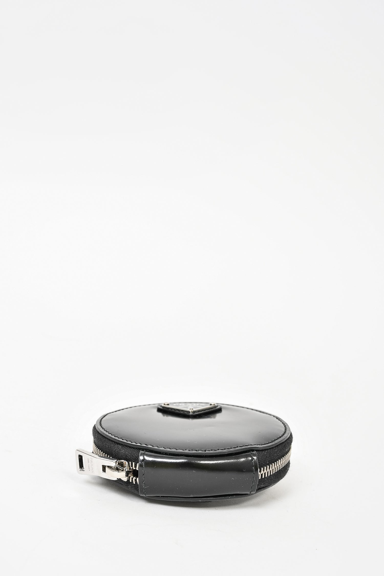 Prada Black Leather Round Keychain