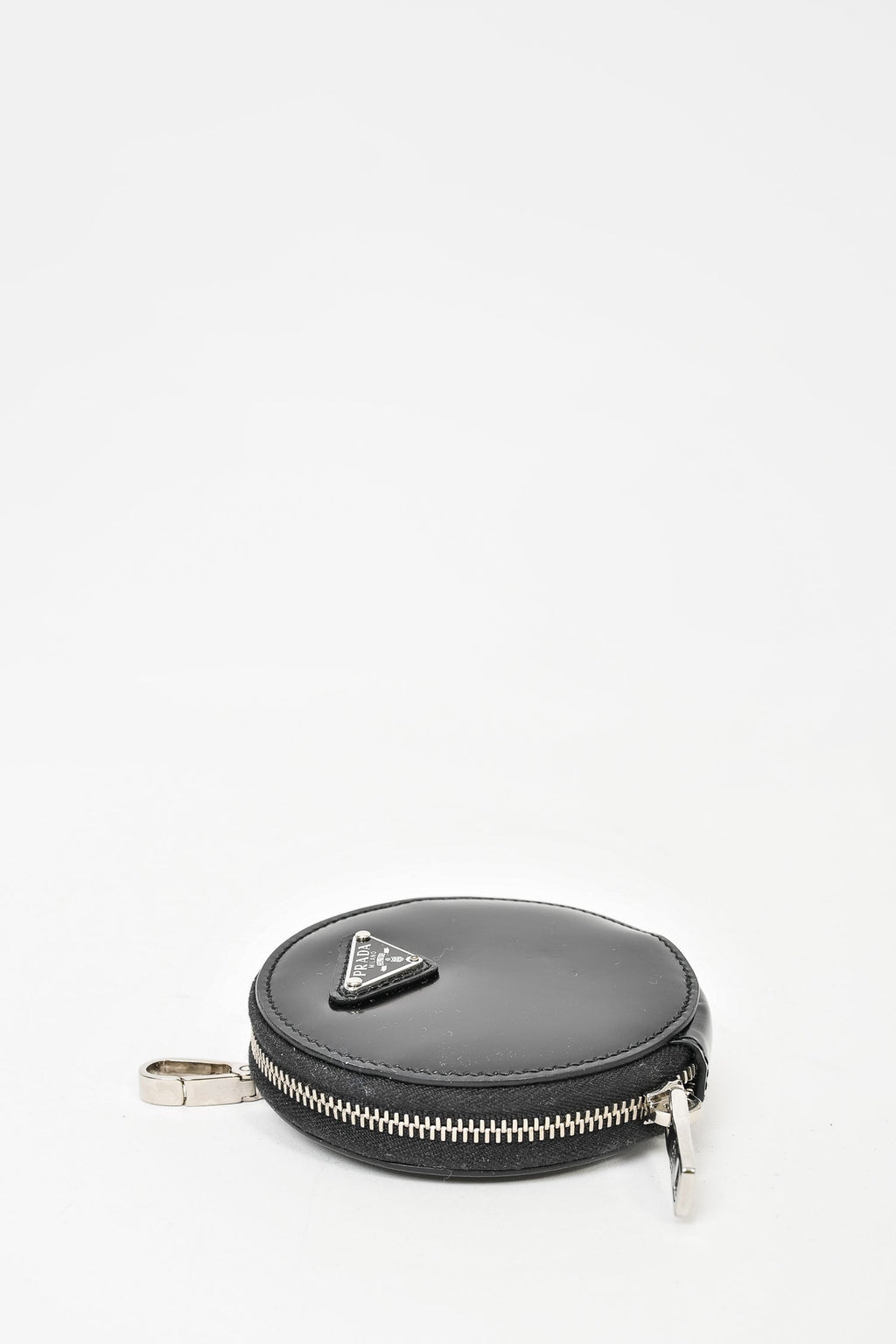 Prada Black Leather Round Keychain