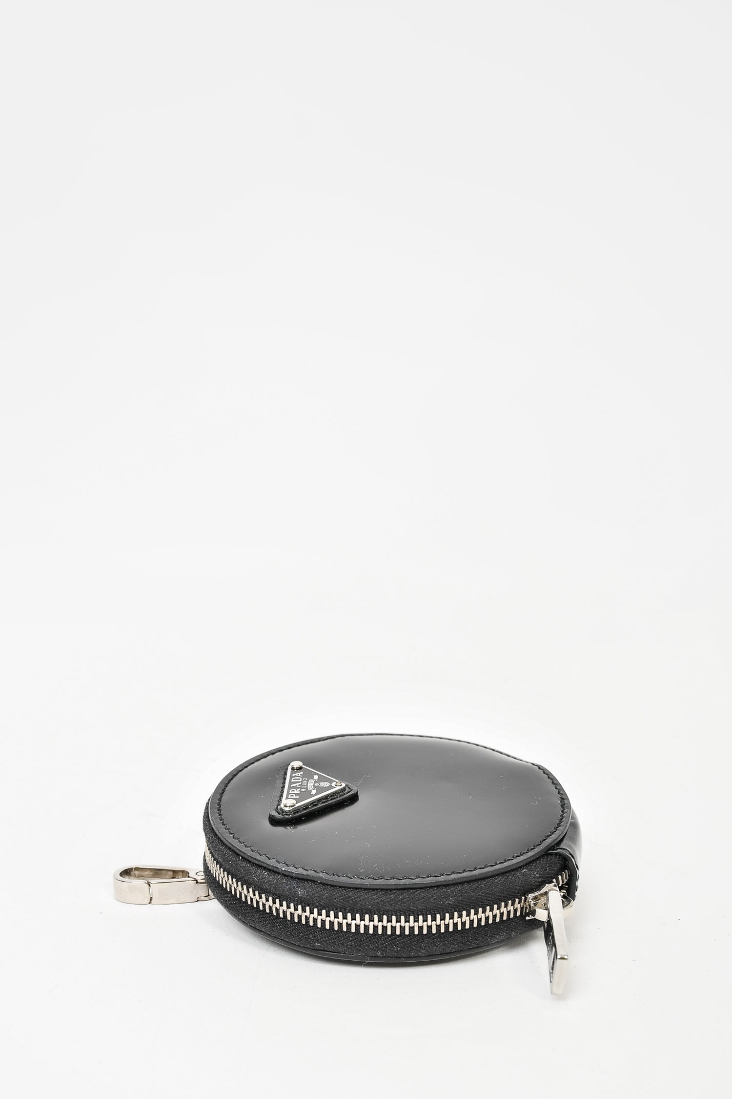 Prada Black Leather Round Keychain