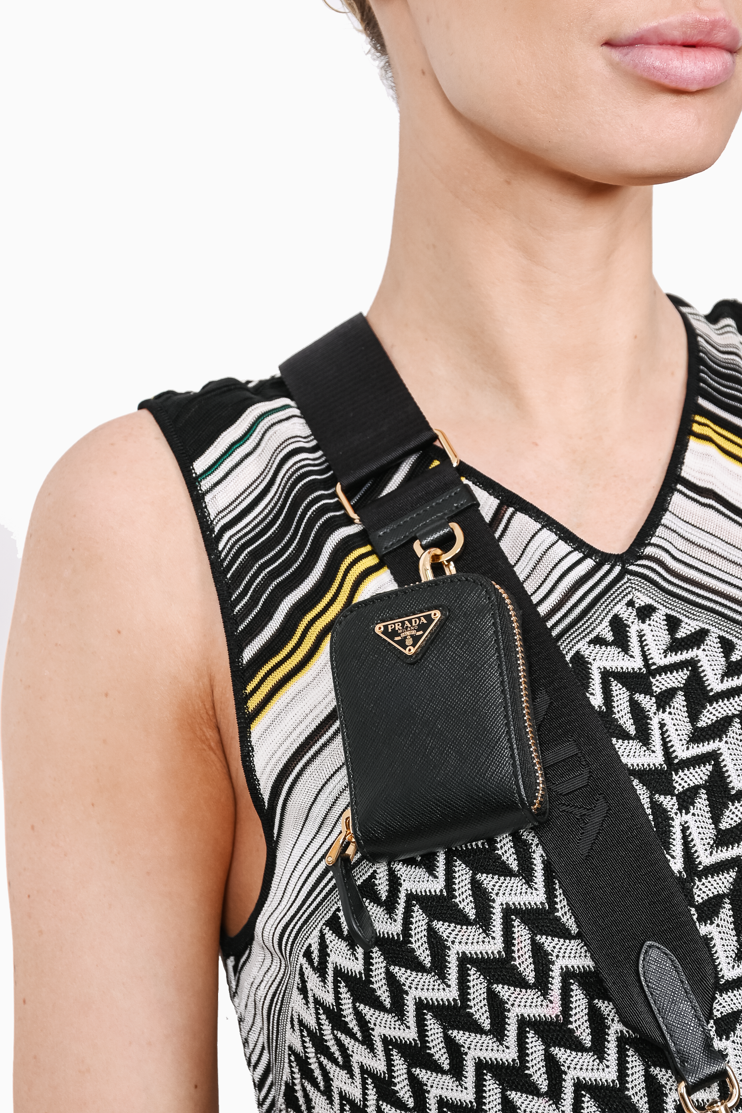 Prada Black Leather Saffiano Re-Edition Bag GHW w/ Strap & Pouch