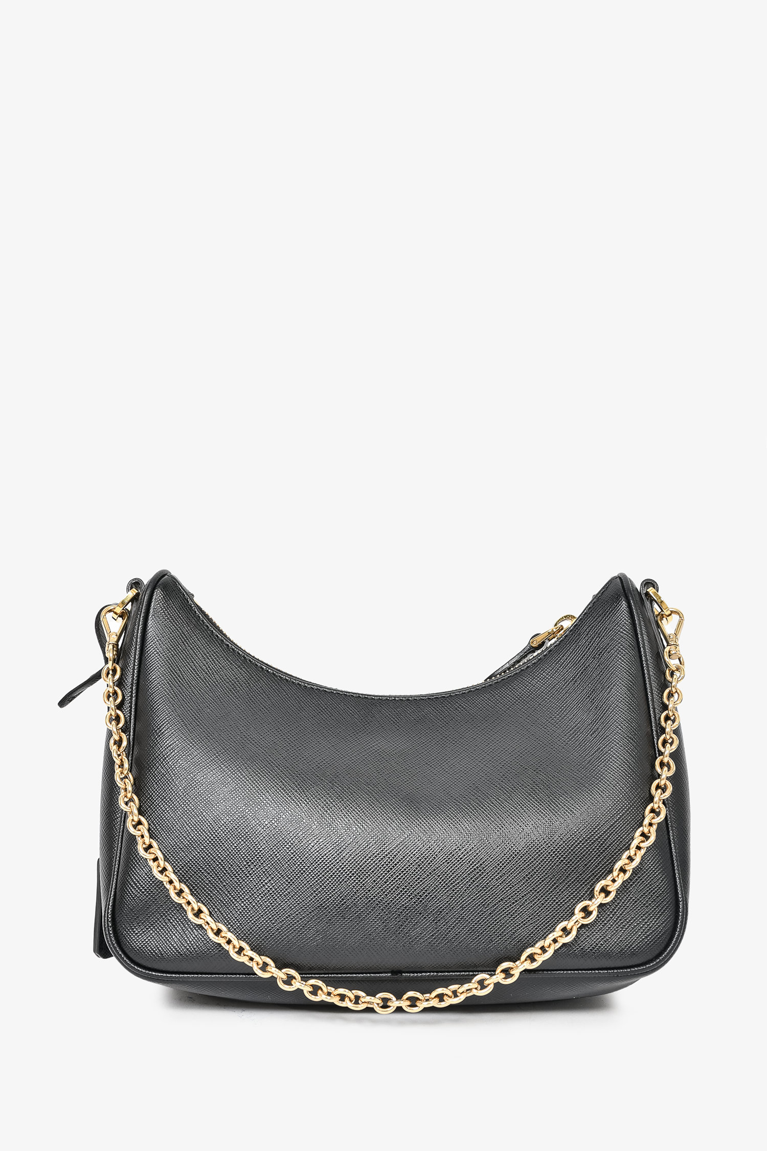 Prada Black Leather Saffiano Re-Edition Bag GHW w/ Strap & Pouch