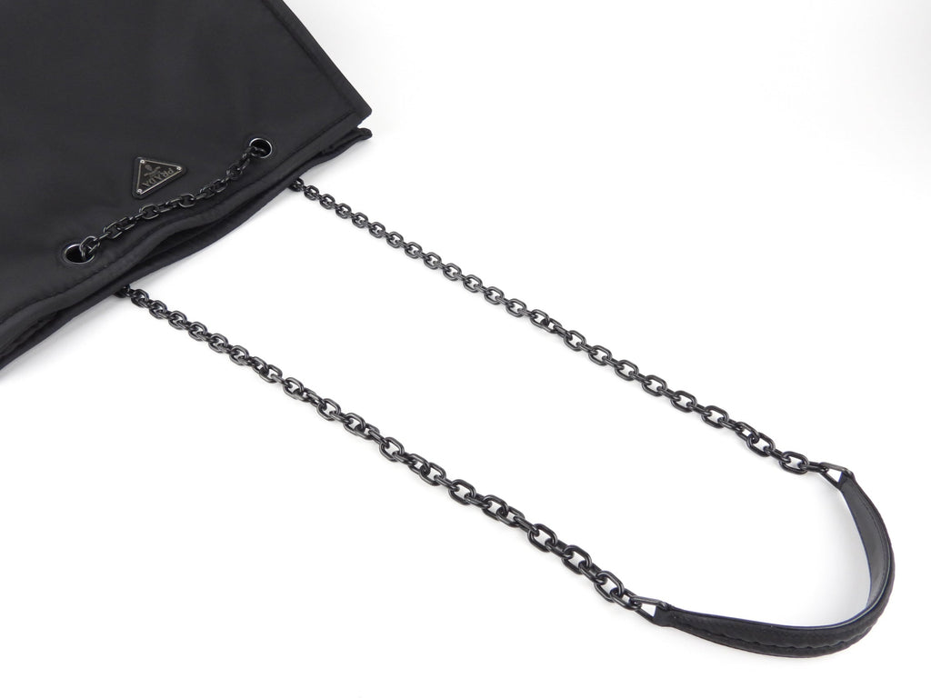 Prada Black Nylon Tessuto Two Way Chain Shopping Tote Bag