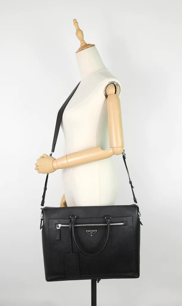 Prada Black Saffiano Leather Briefcase Bag