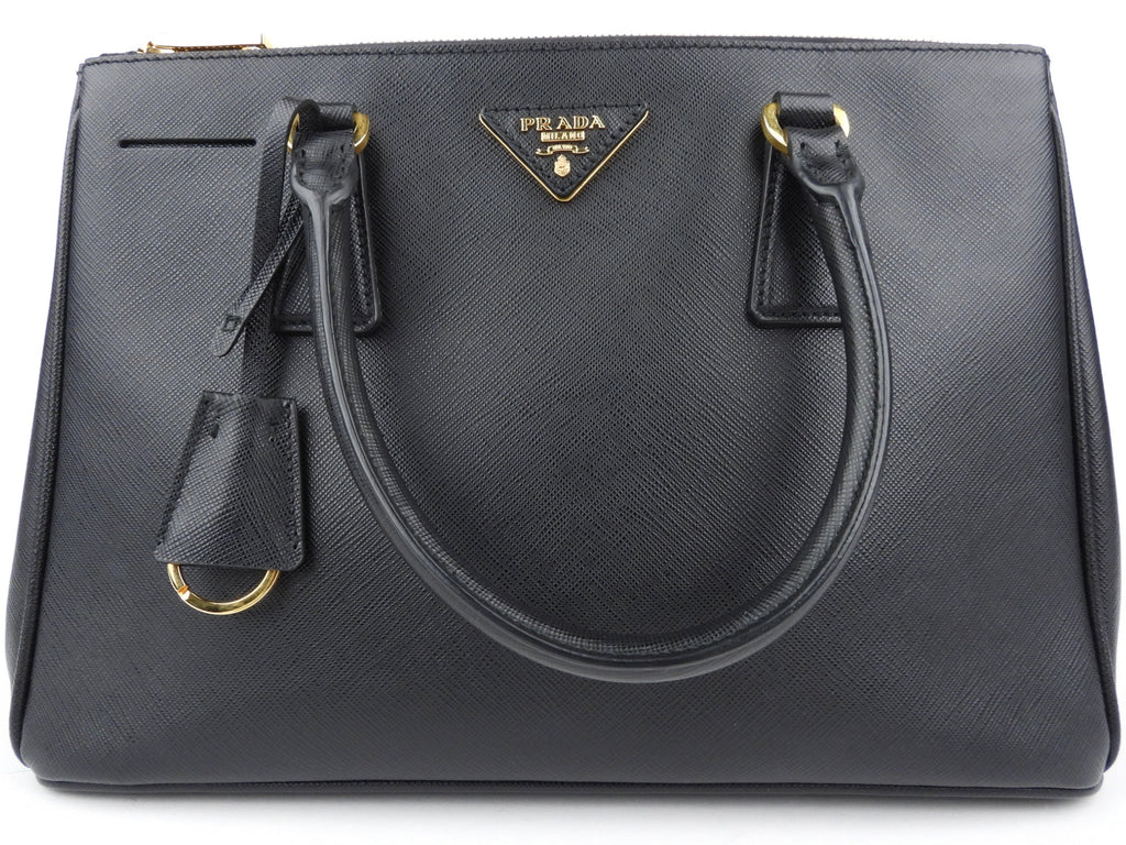 Prada Black Saffiano Leather Galleria Double Zip Two-Way Tote Bag