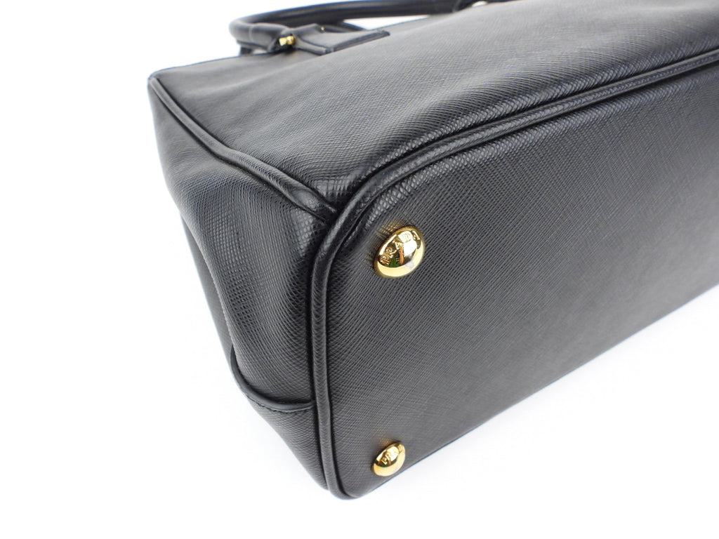 Prada Black Saffiano Leather Galleria Double Zip Two-Way Tote Bag