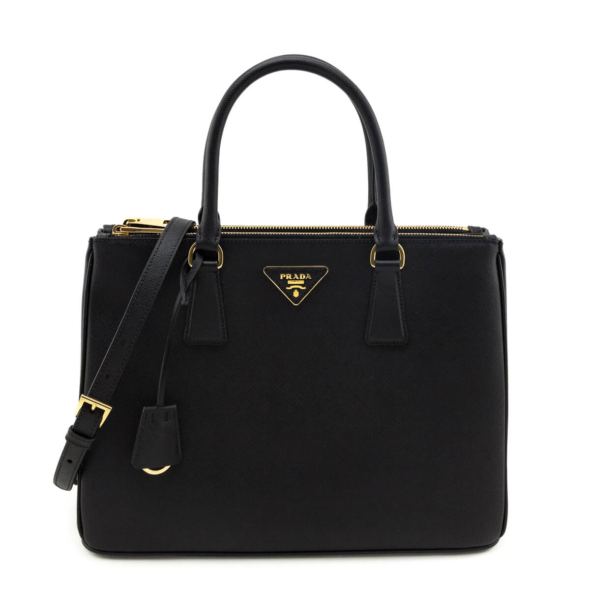 Prada Black Saffiano Lux Medium Galleria Double Zip Tote