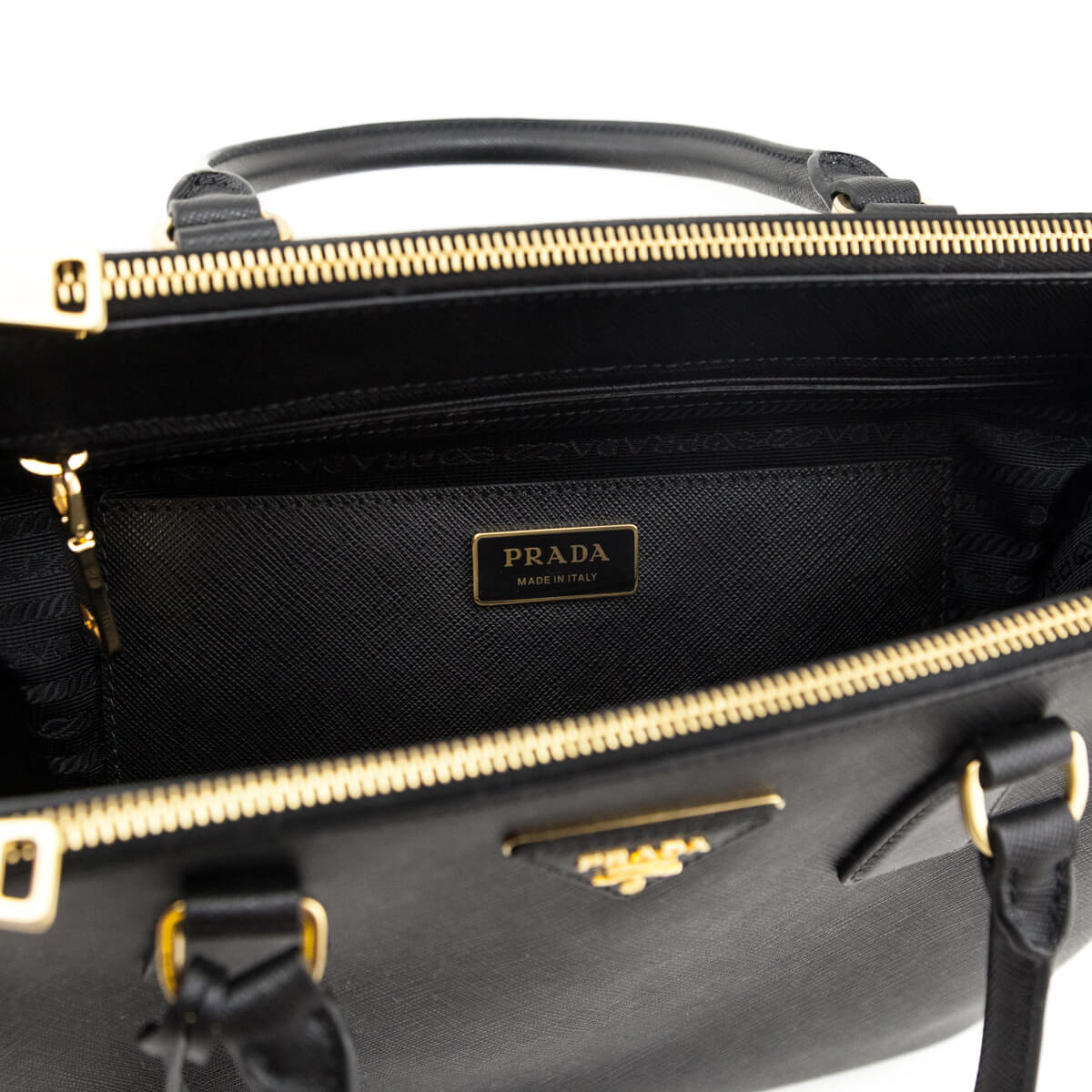 Prada Black Saffiano Lux Medium Galleria Double Zip Tote