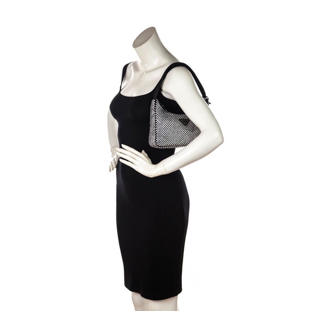 Prada Black Satin & Crystal Mini Re-Edition 2000 Bag