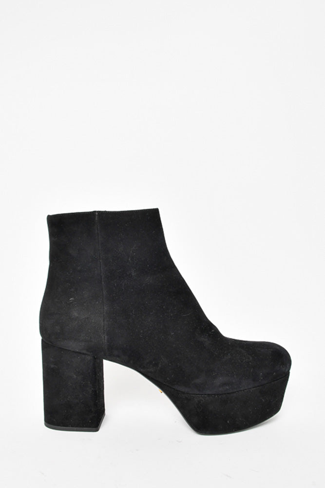 Prada Black Suede Platform Boot Size 39