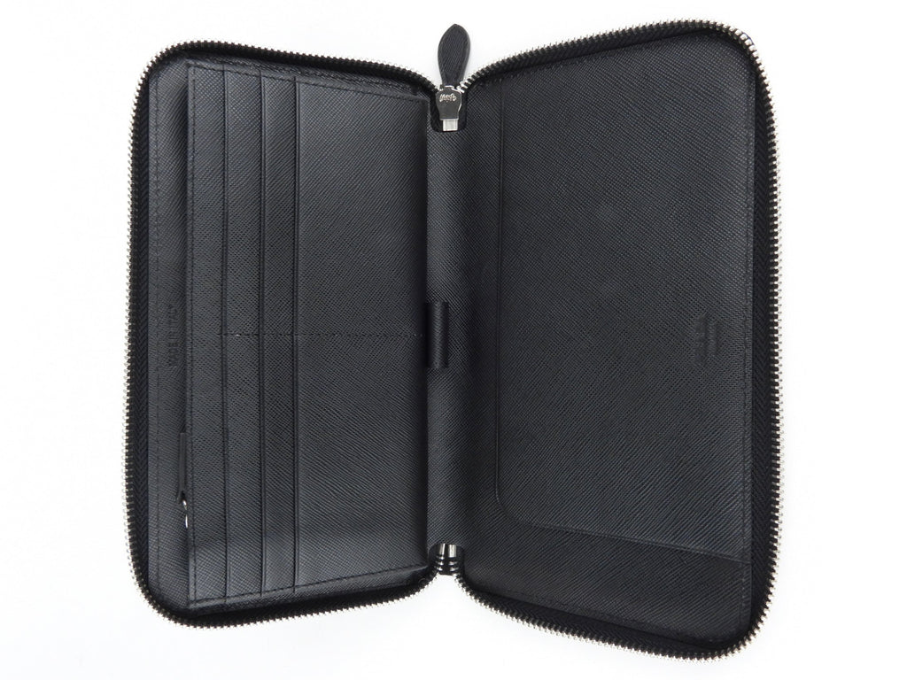 Prada Black Tessuto Nylon and Saffiano Leather Large Travel Organizer Zip Wallet