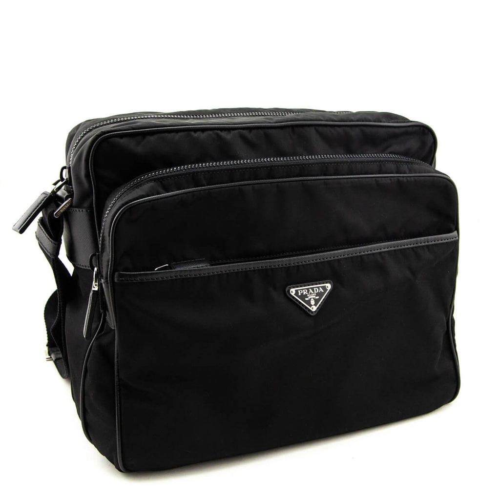 Prada Black Tessuto & Saffiano Messenger Bag