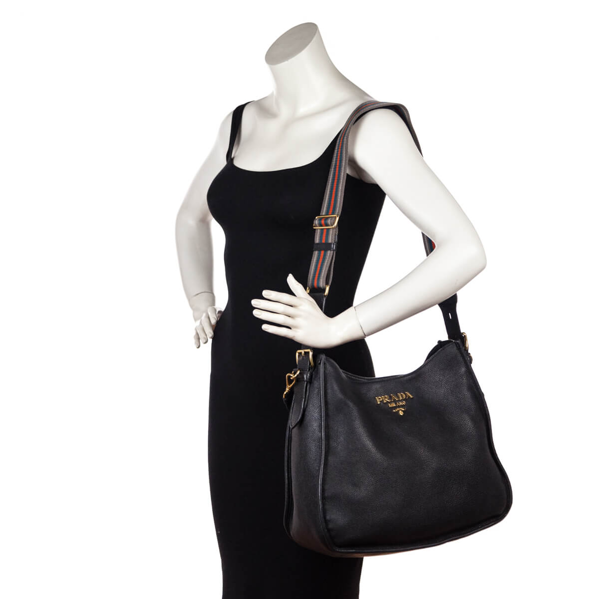 Prada Black Vitello Daino Hobo