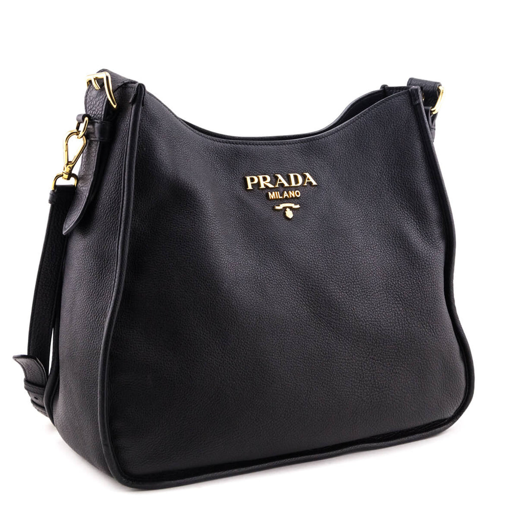 Prada Black Vitello Daino Hobo