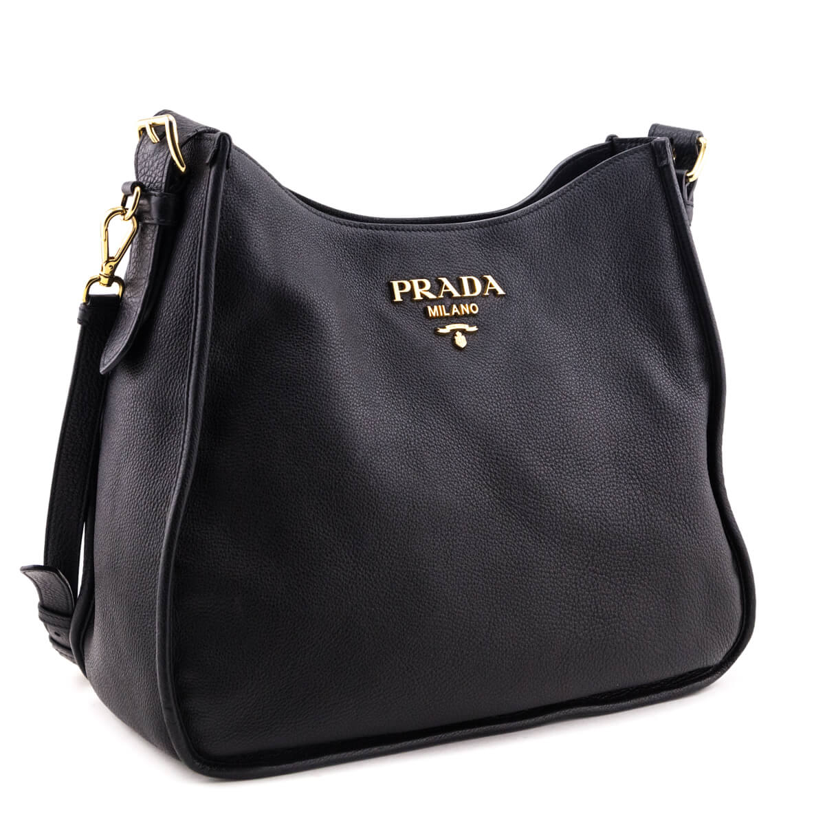 Prada Black Vitello Daino Hobo