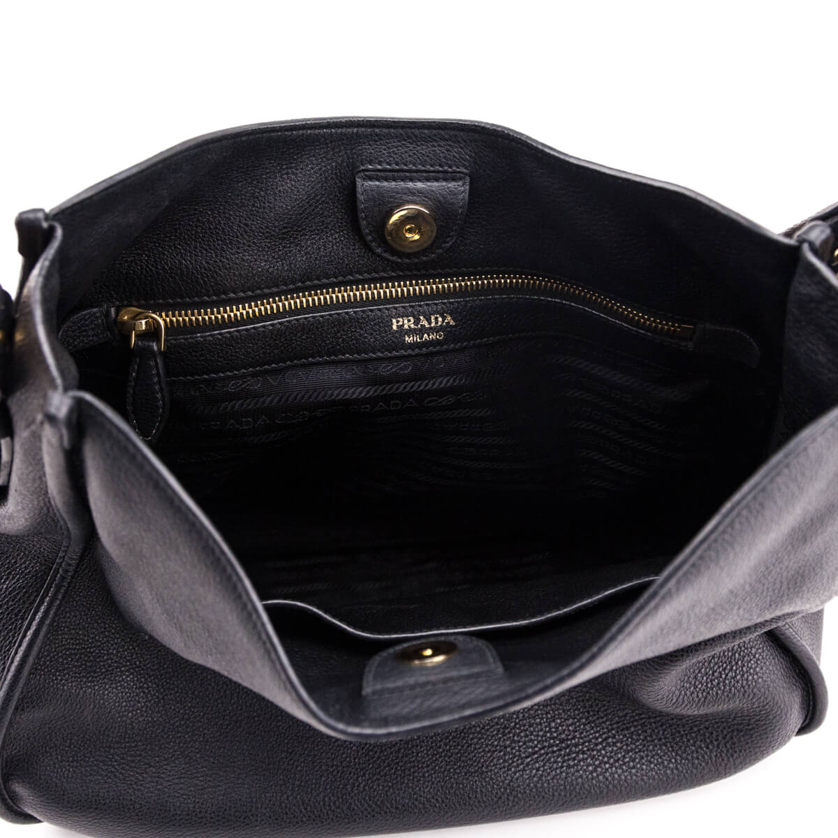 Prada Black Vitello Daino Hobo