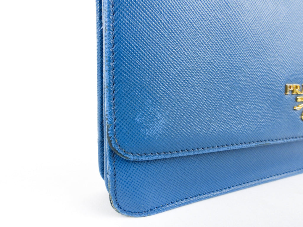 Prada Blue Saffiano Leather Mini Flap Bag