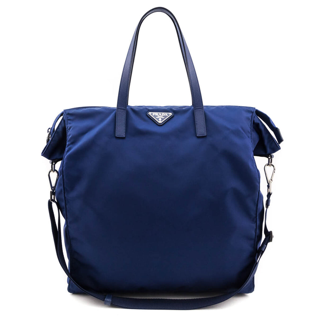 Prada Blue Tessuto Saffiano Trim Tote Bag