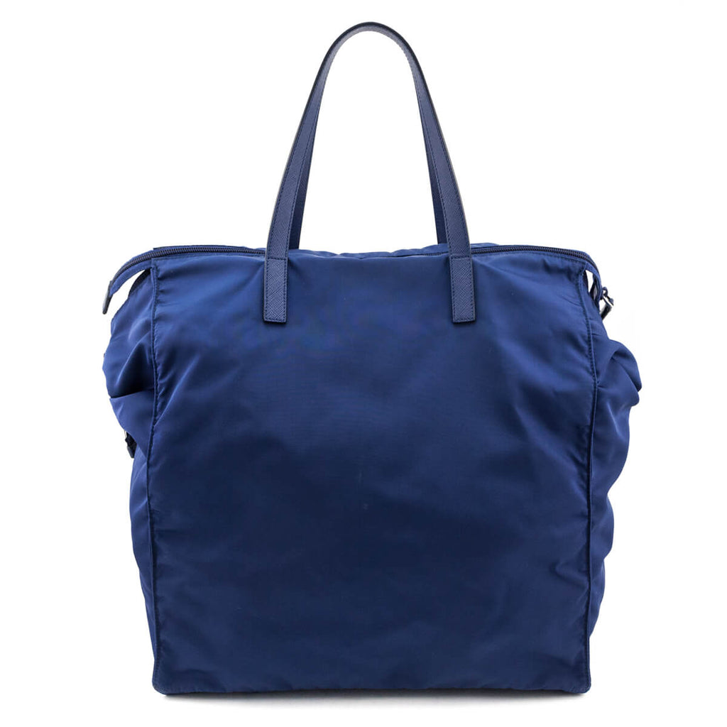 Prada Blue Tessuto Saffiano Trim Tote Bag