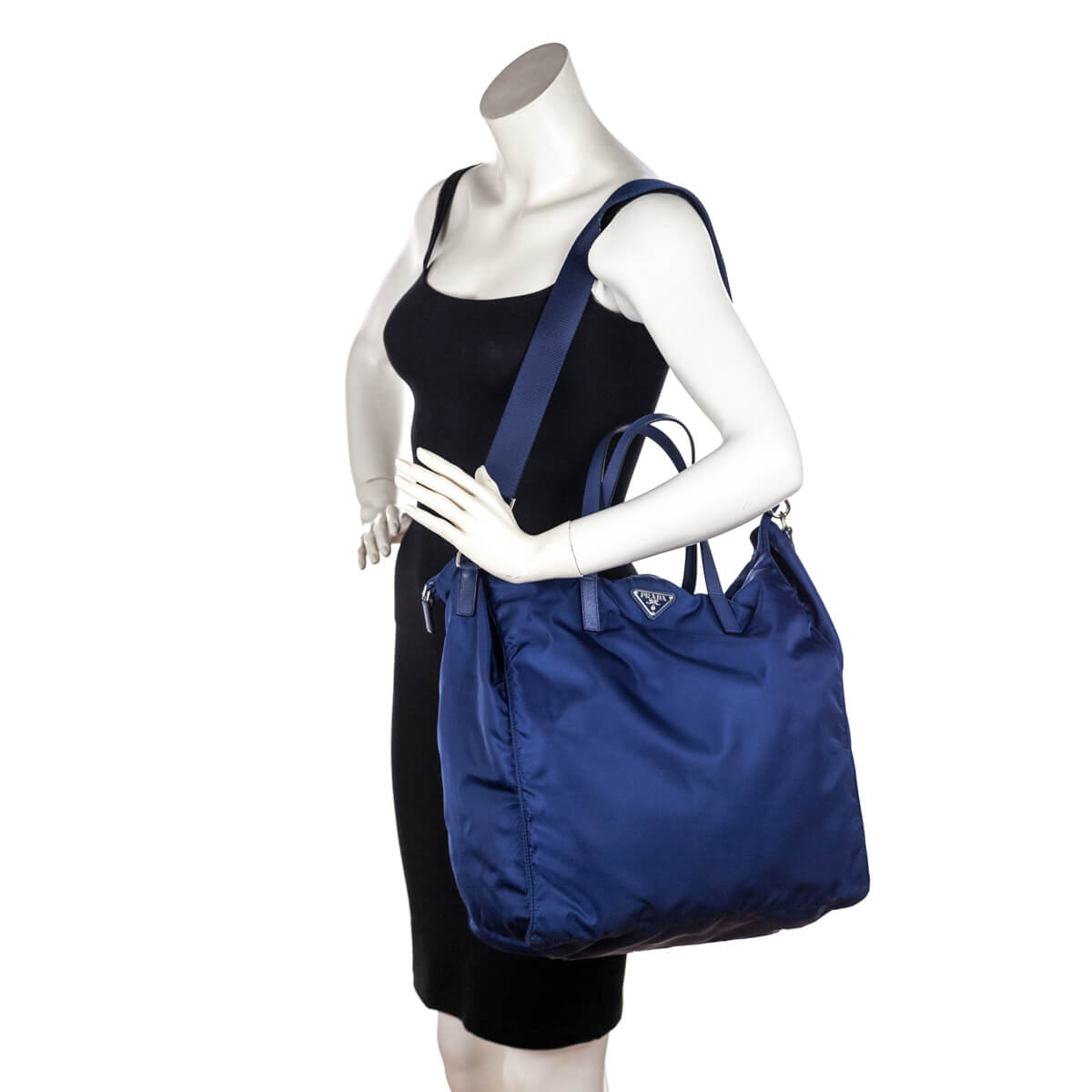 Prada Blue Tessuto Saffiano Trim Tote Bag