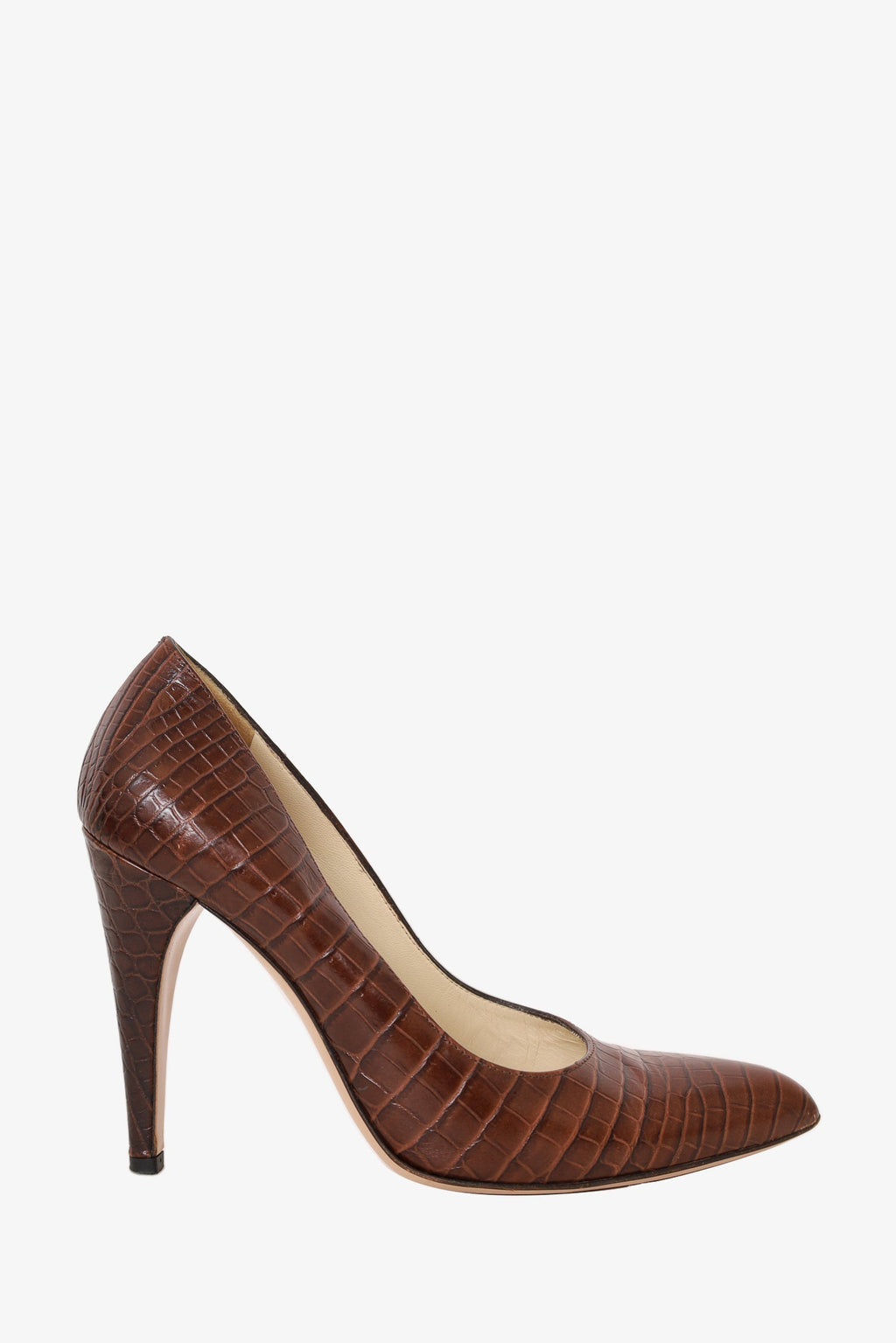 Prada Brown Croc Embellished Point Toe Heels Size 37