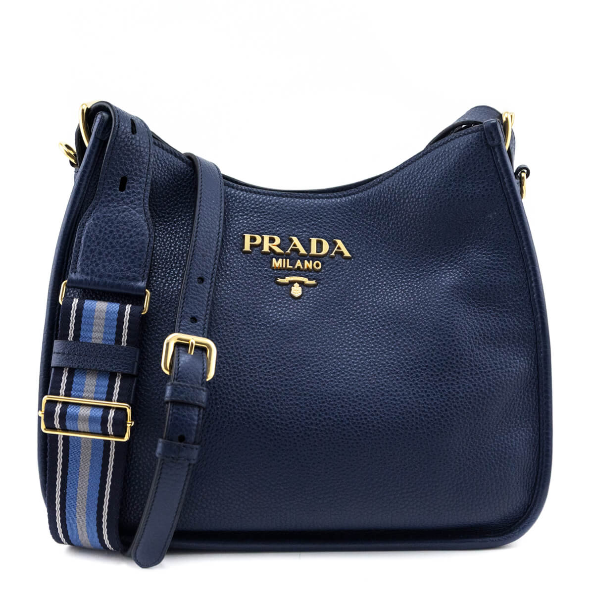 Prada Navy Vitello Daino Soft Hobo Messenger Bag