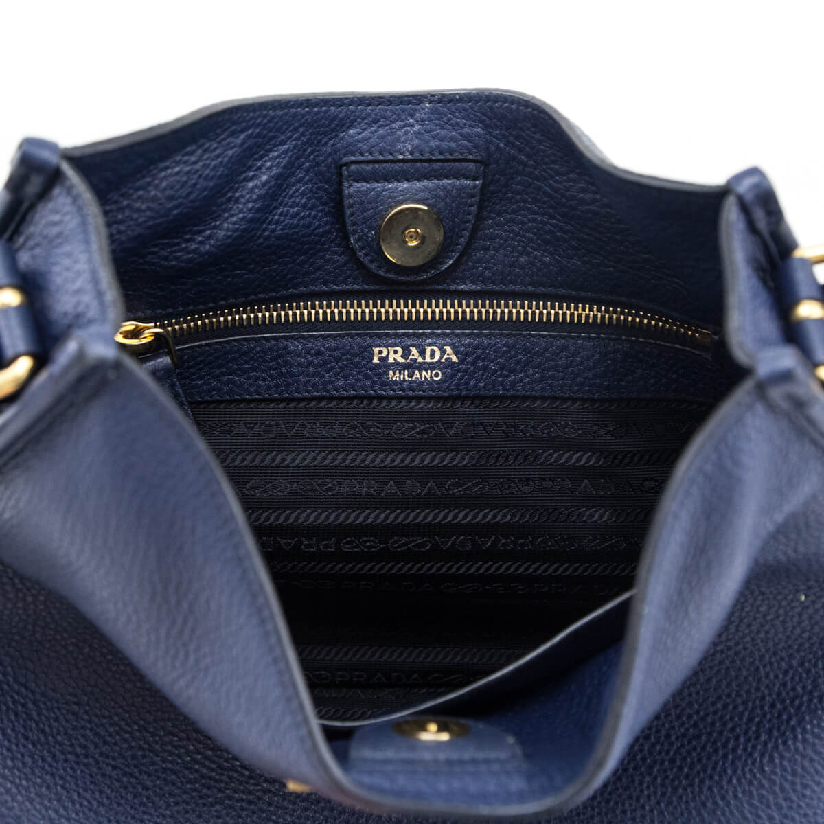 Prada Navy Vitello Daino Soft Hobo Messenger Bag