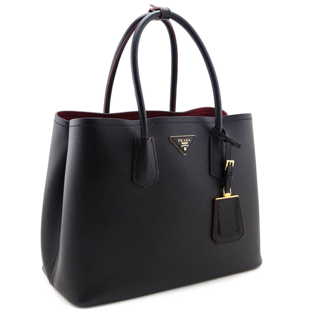Prada Nero Fuoco Saffiano Cuir Medium Double Bag
