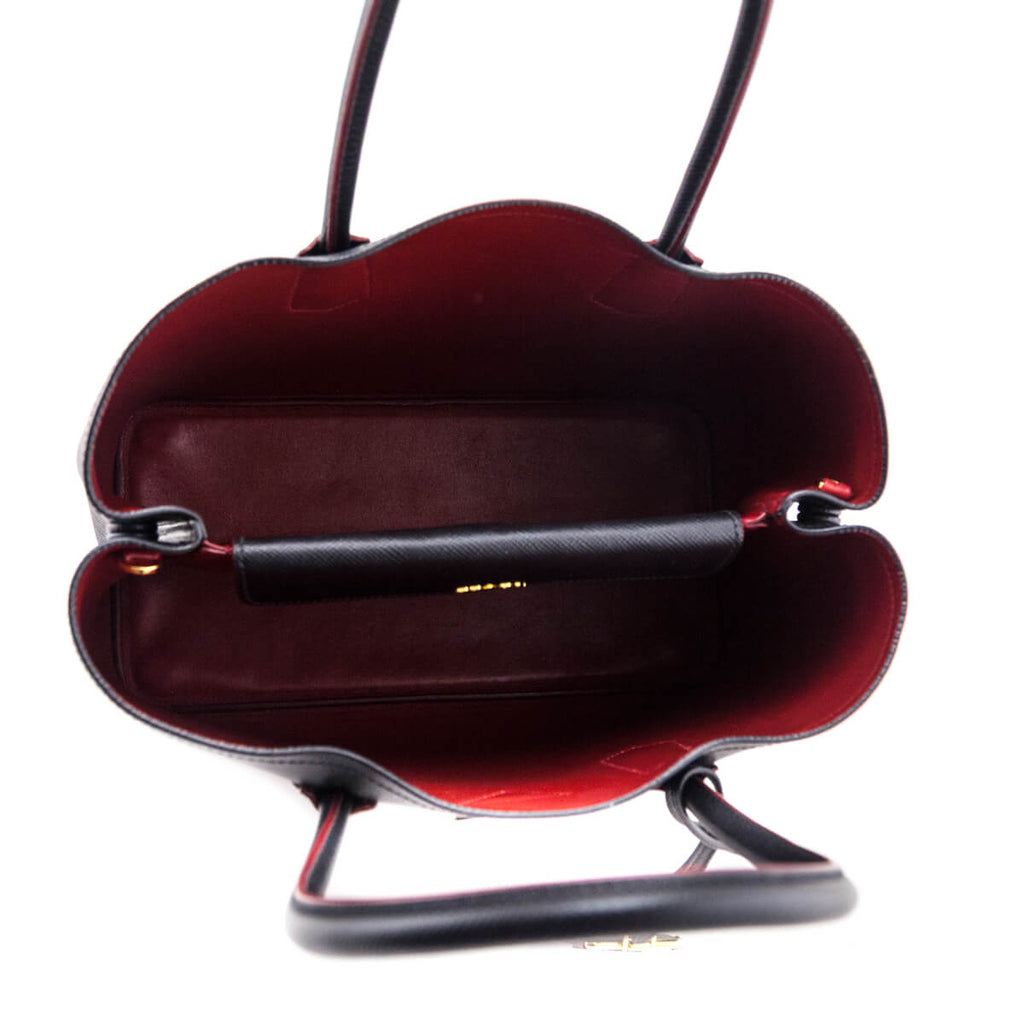 Prada Nero Fuoco Saffiano Cuir Medium Double Bag