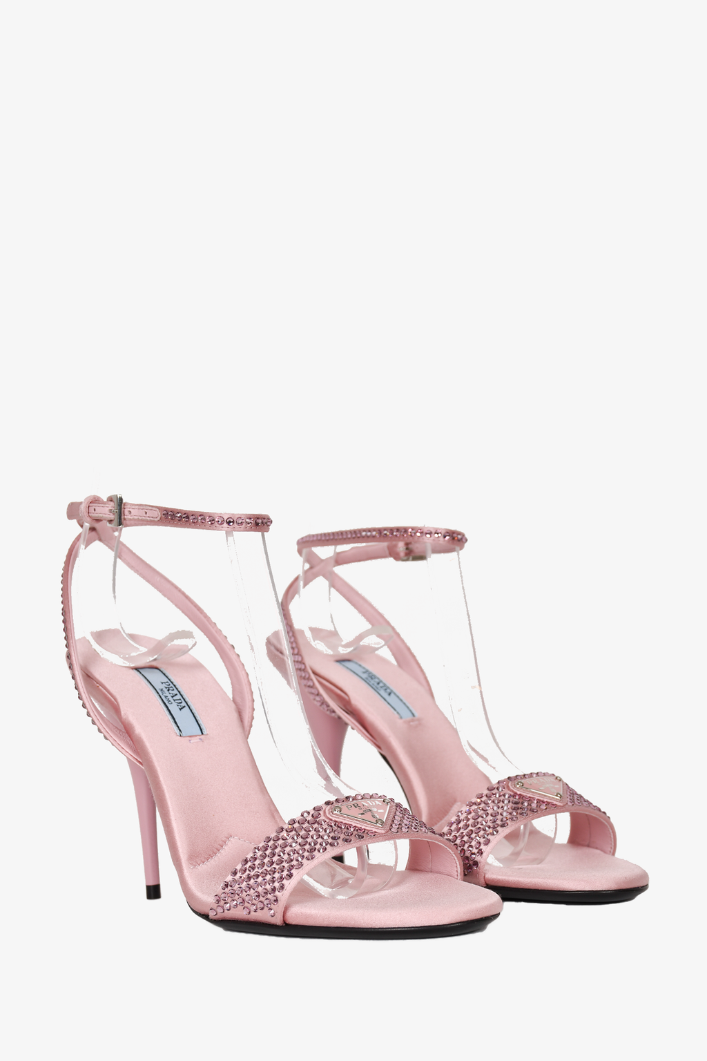 Prada Pink Satin Crystal Embellished Heels Size 37.5