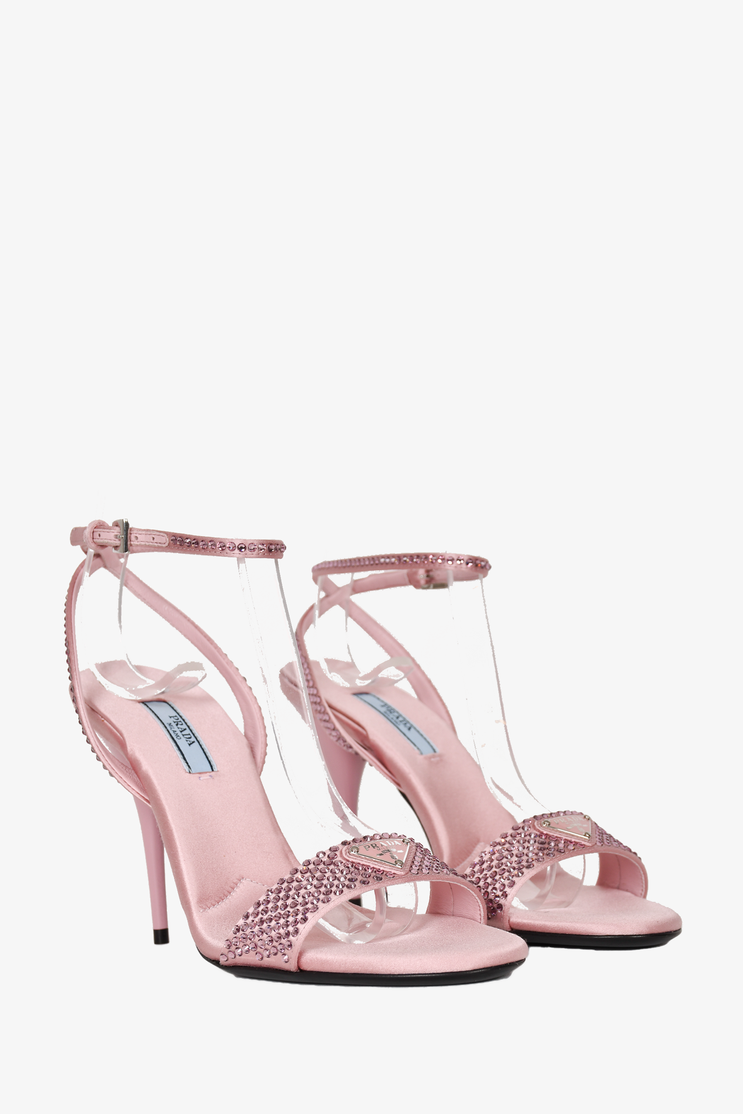 Prada Pink Satin Crystal Embellished Heels Size 37.5