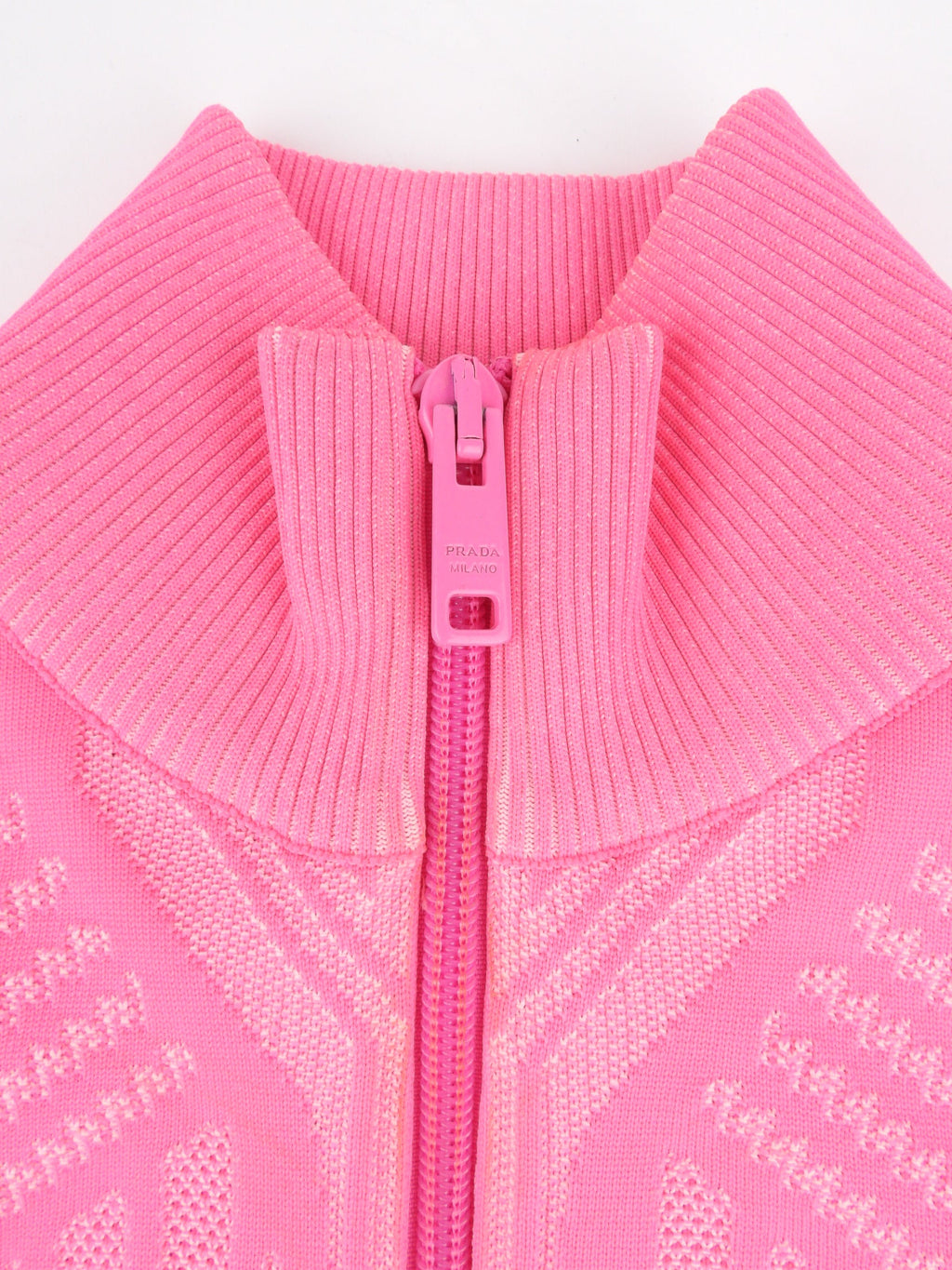 Prada 2018 Hot Pink Racing Sports Logo Stretch Knit Bodycon Zip Neck Tank Top - 38