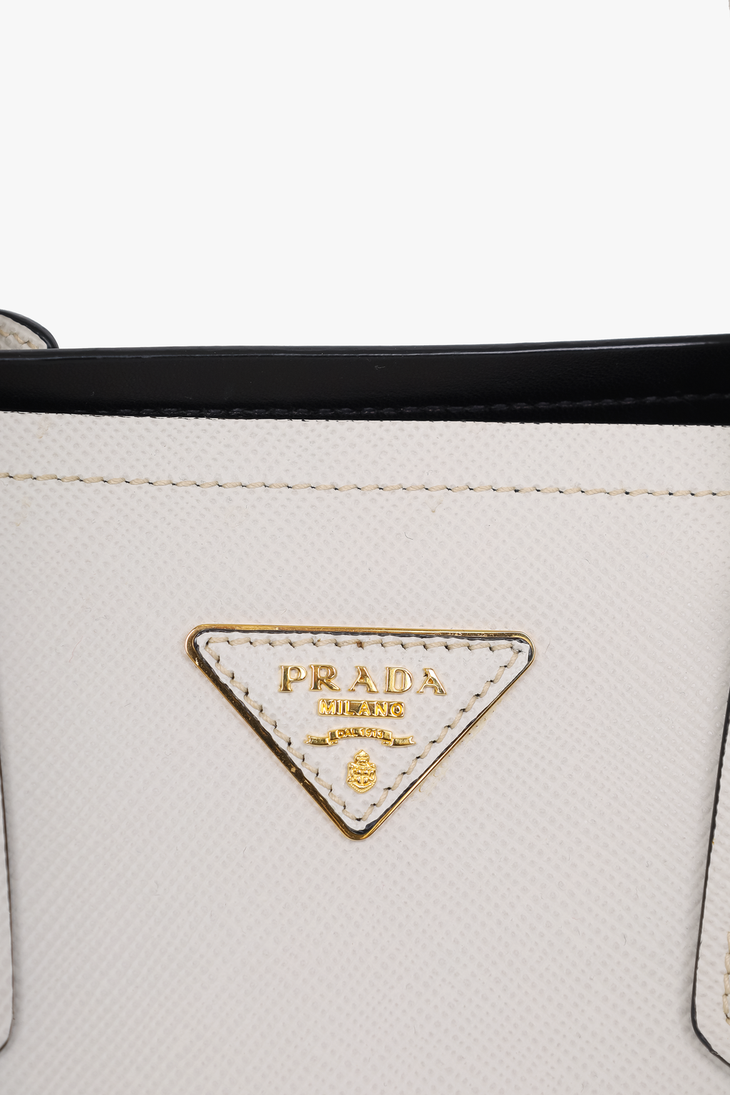 Prada White Saffiano Leather Medium Double Tote with Strap