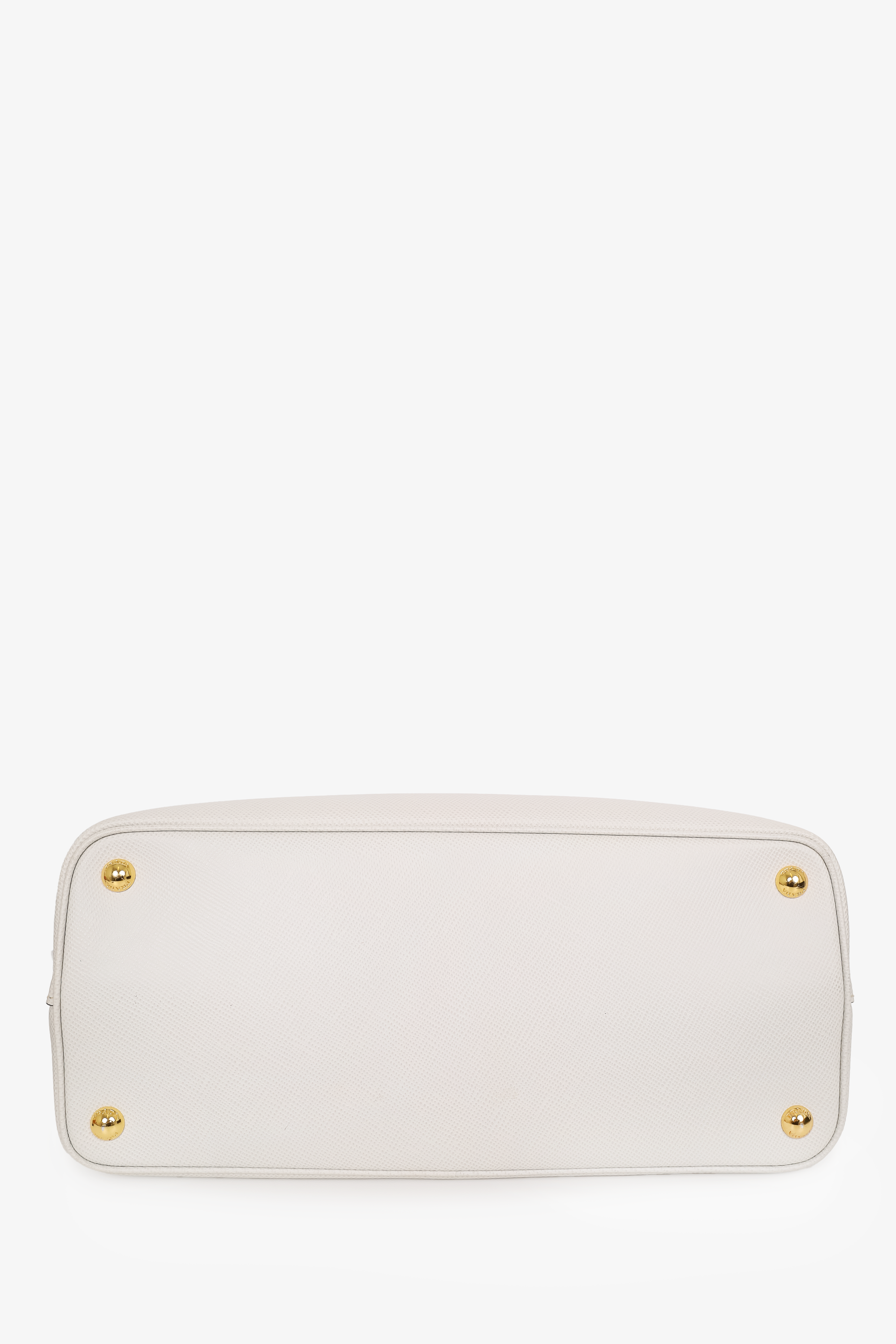 Prada White Saffiano Leather Medium Double Tote with Strap