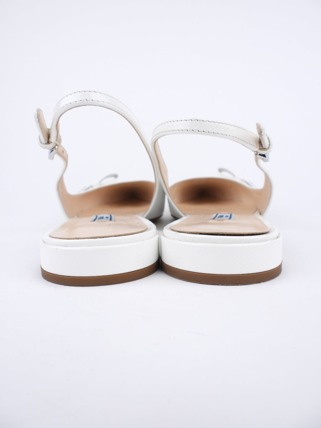 Prada White Shiny Saffiano Leather Bow Accent Slingback Pointed Flats - 40