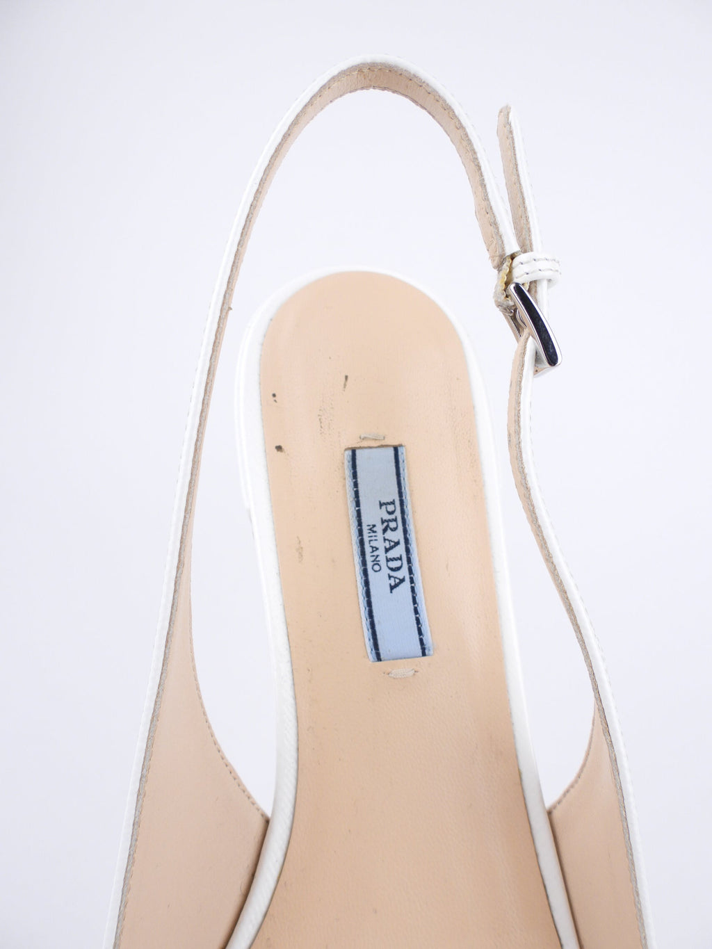 Prada White Shiny Saffiano Leather Bow Accent Slingback Pointed Flats - 40