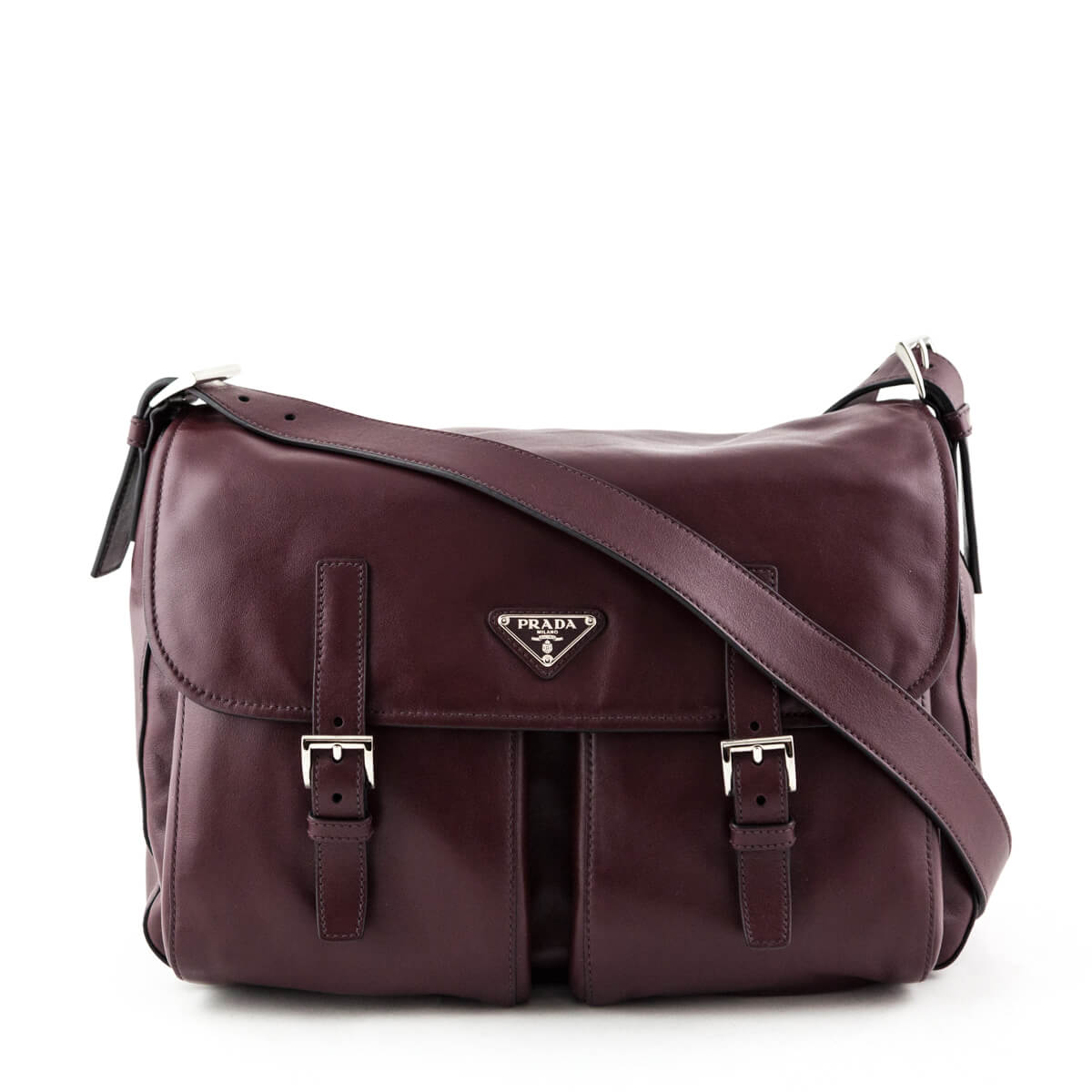 Prada Granato Soft Calfskin Pattina Messenger Bag